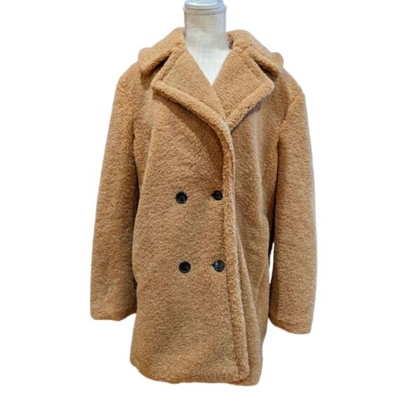 Kensie Women's Faux Fur Tan Butterscotch Teddy Double Breasted Jacket Size L - Picture 4 of 13